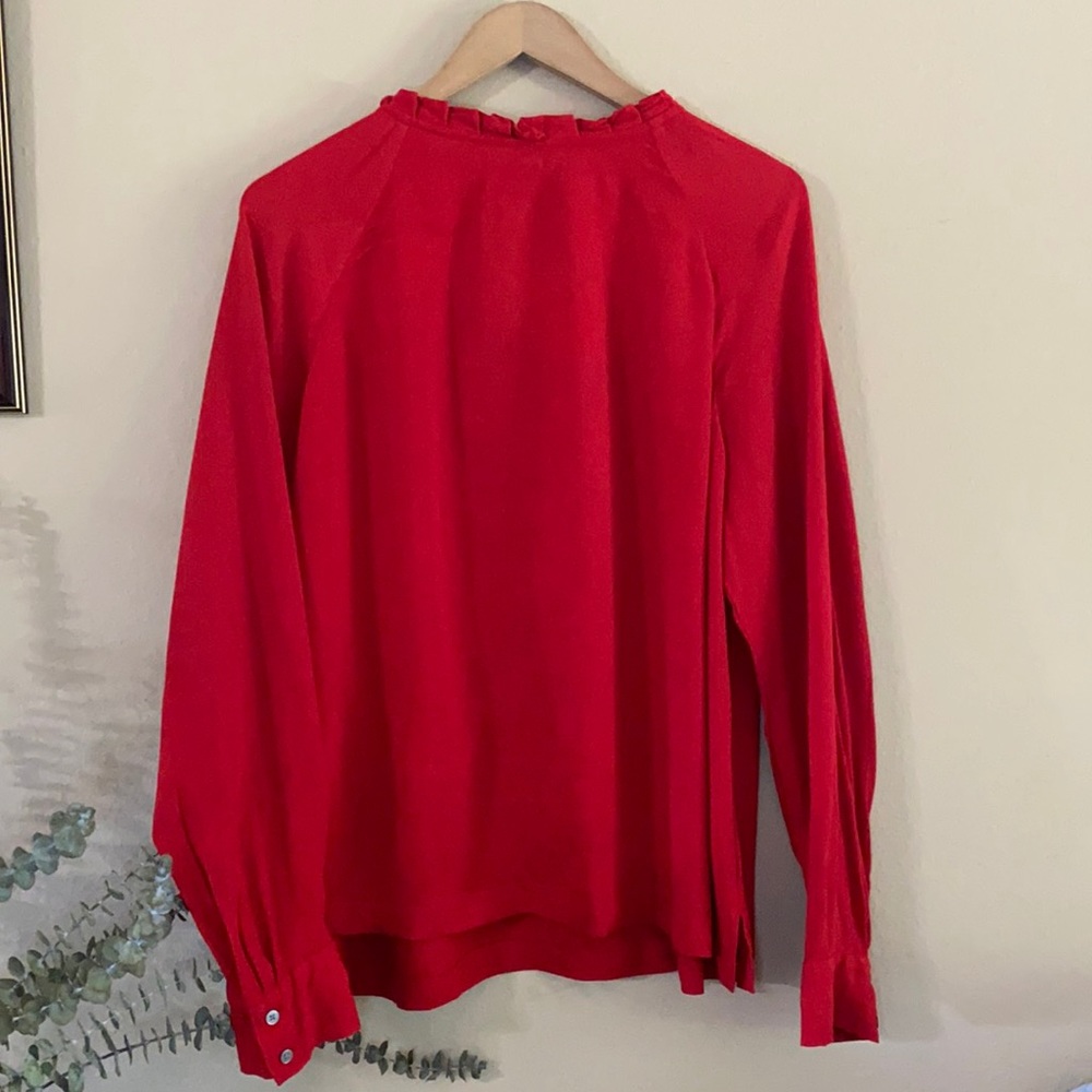 LOFT Ruffle Neck Red Blouse
